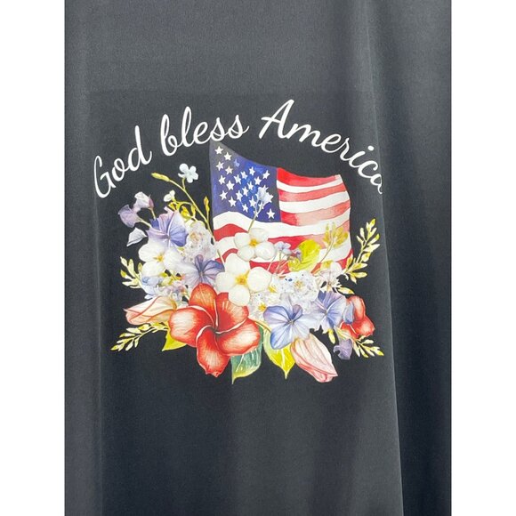 God Bless America Womens Size Large Black Dri Fit Floral Patriotic Theme T-Shirt - Picture 3 of 7